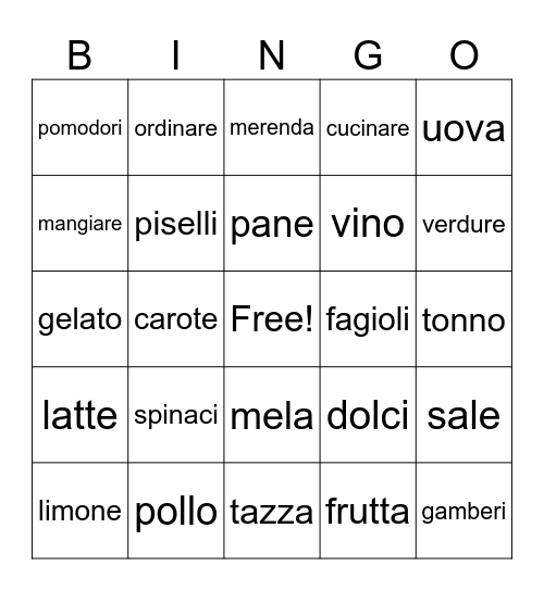 il cibo Bingo Card