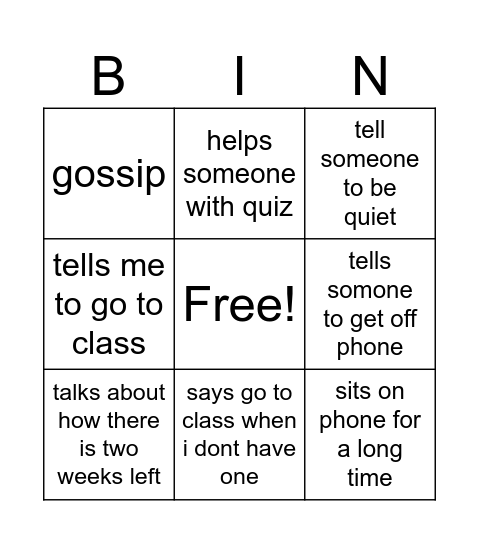 coach g Bingo Card