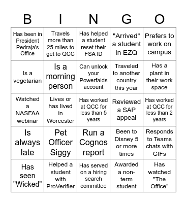 Financial Aid Office Bingo Card