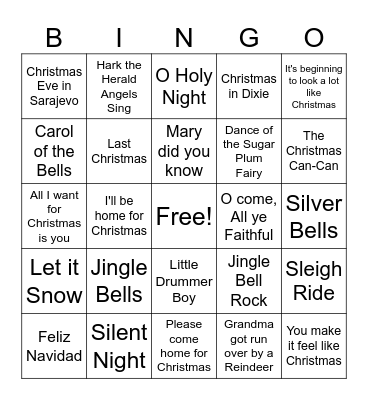 Christmas Songs Bingo Card