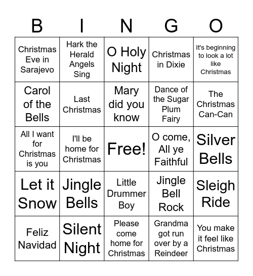 Christmas Songs Bingo Card