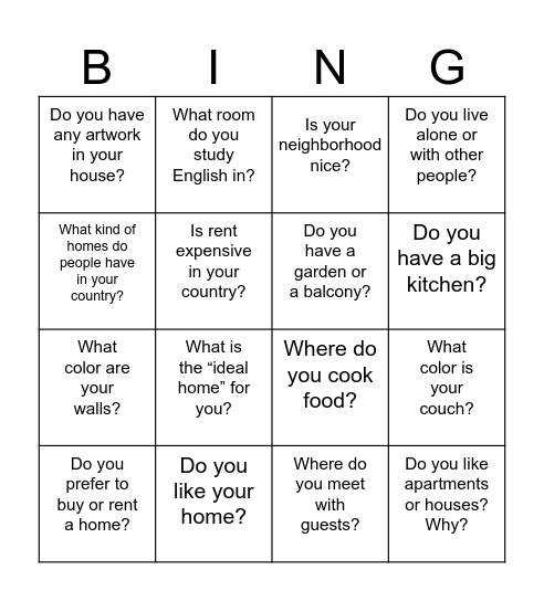 Is rent expensive in your country? Bingo Card