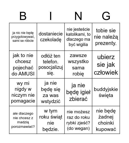 swiateczne bingo Card