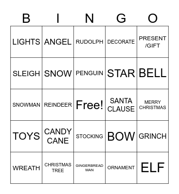 Christmas Sign Bingo Card