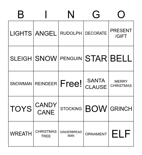 Christmas Sign Bingo Card