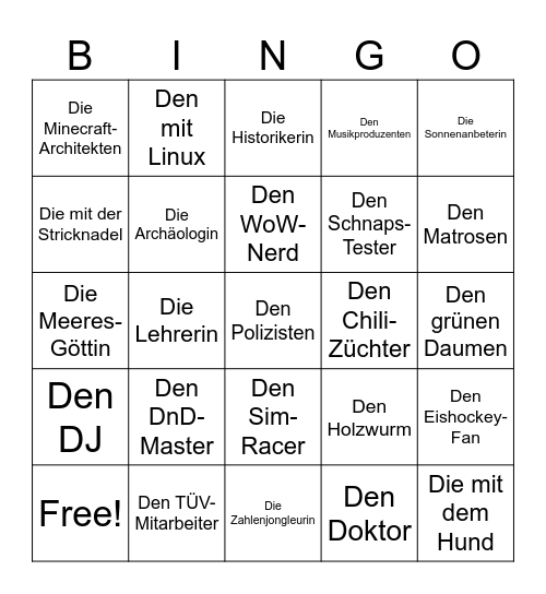 Finde den Gast und mach ein Selfie! Bingo Card