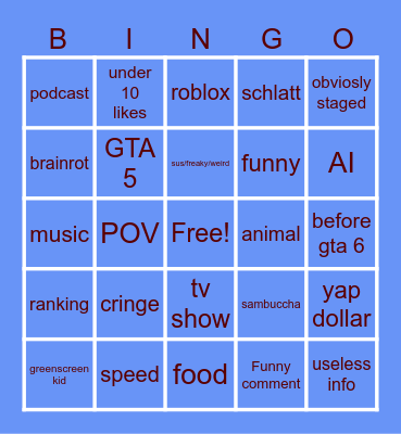 Youtube shorts bingo Card
