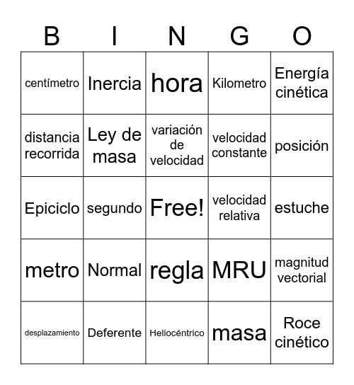 Física Bingo Card