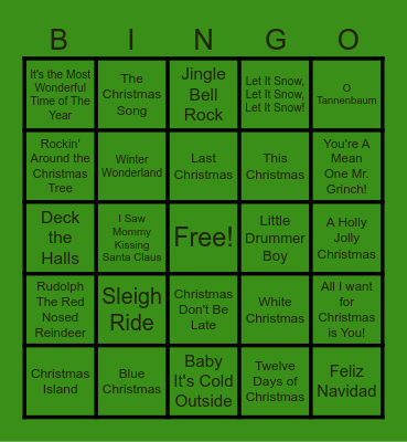 Christmas Music Bingo Card