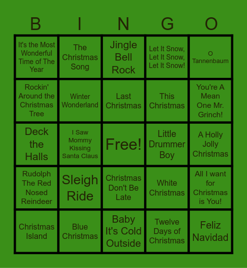 Christmas Music Bingo Card