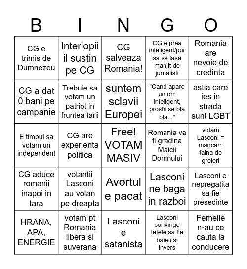 CALIN GEORGESCU PROPAGANDA BINGO Card