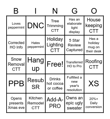 HCC Holiday Bingo Card