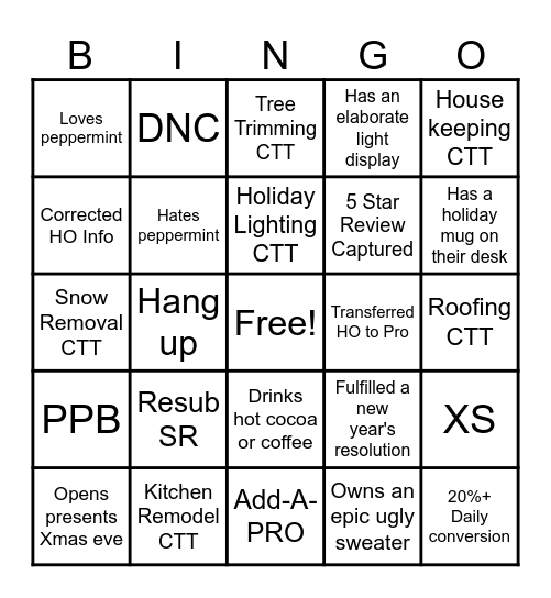 HCC Holiday Bingo Card