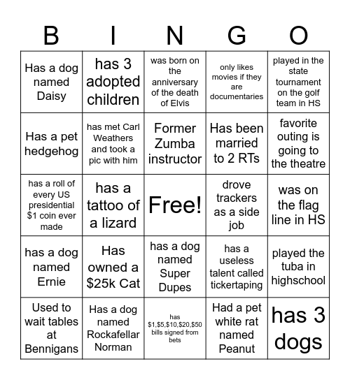 Who is it Bingo Card