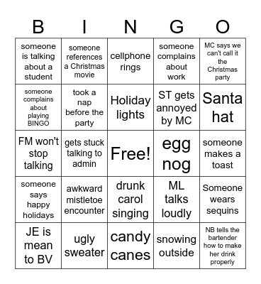 Suzuki Staff Holiday Party Bingo Card