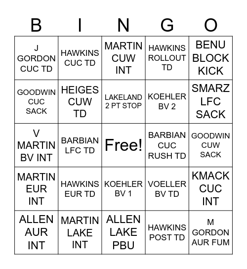 2024 Warriors Bingo Card