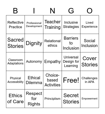 Adapted Physical Activity Bingo Card