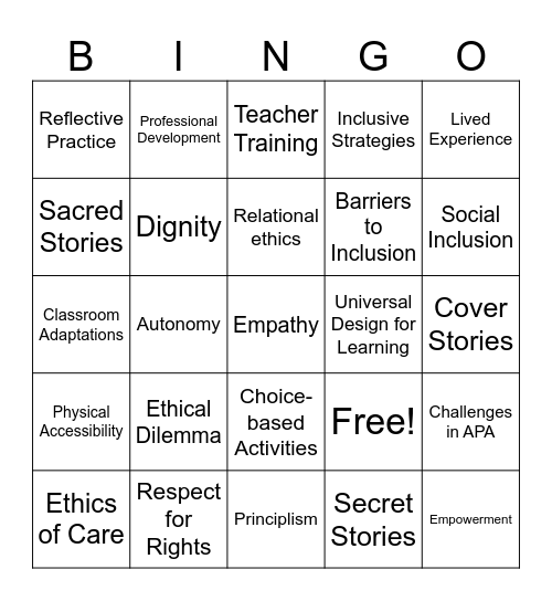 Adapted Physical Activity Bingo Card