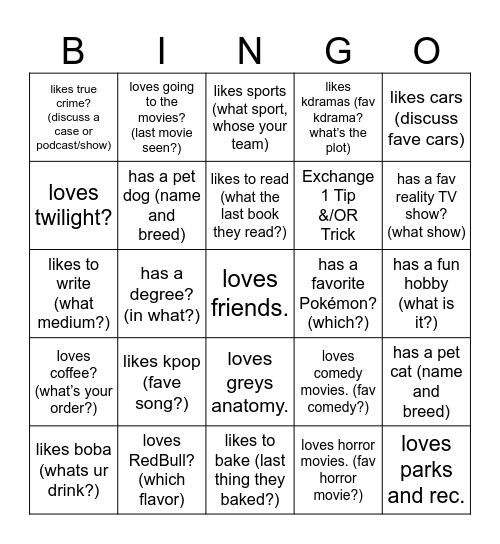 Untitled Bingo Card