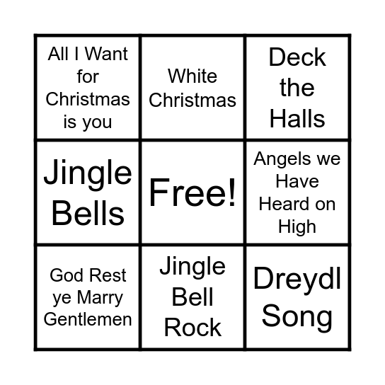 Holiday Rock Bingo Card