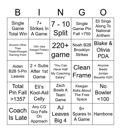 CG Bowling Boys Bingo 12-2 Bingo Card