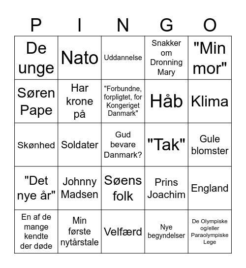 Kingo Pingo Bingo Card