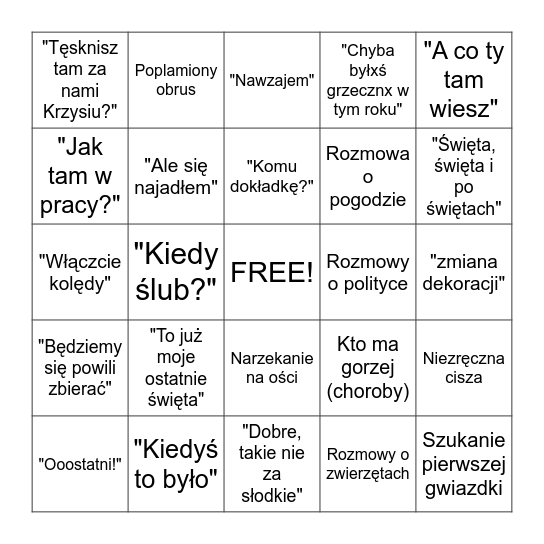 Święta Bingo Card