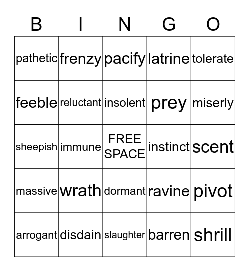 Spirit Animals Bingo Card
