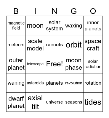 Solar System Vocab Bingo Card