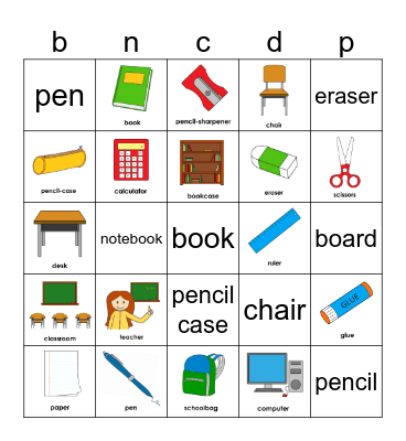 School Supplies Bingo Card