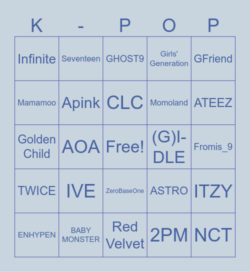 Kpop Groups Bingo Card