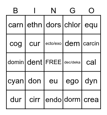 Root Words that start with C (Part 2) - E Bingo Card