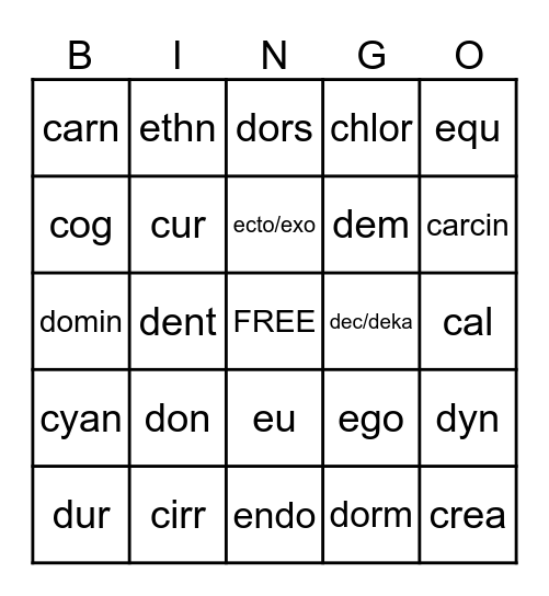 Root Words that start with C (Part 2) - E Bingo Card