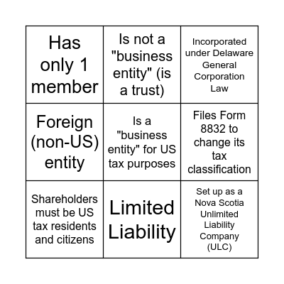 Tax Bingo Card