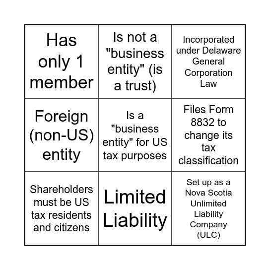 Tax Bingo Card