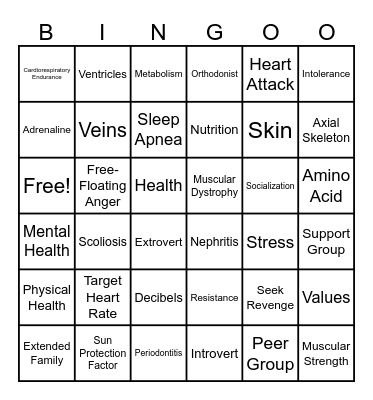 Health Review Bingo Card