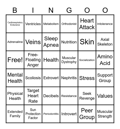 Health Review Bingo Card