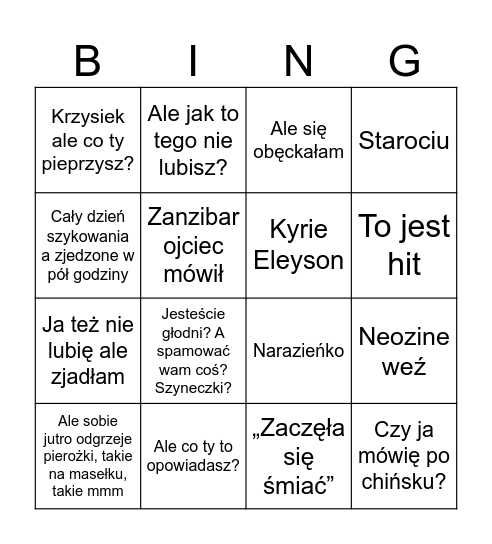 JADŹKA BINGO Card