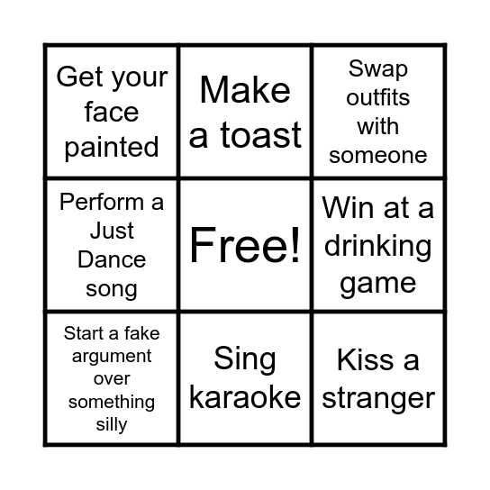 Mini Party Bingo Card