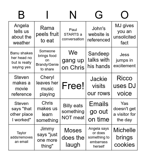 Brenie Bingo Bango Bingo Card