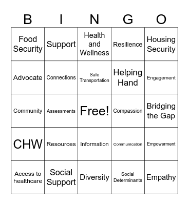 Community Health Worker Bingo Card