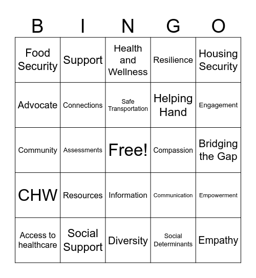 Community Health Worker Bingo Card