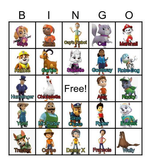 Paw Patrol Bingo Card