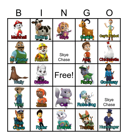 Paw Patrol Bingo Card