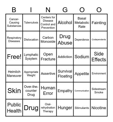 Health Exam Review Bingo Card