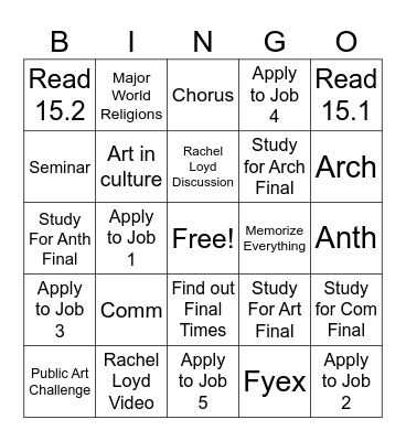 Week 15 Bingo Card