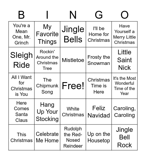Holiday Music Bingo Card