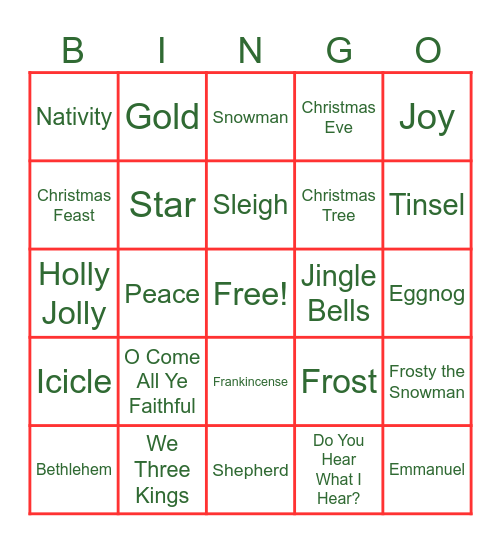 Roots Christmas Bingo! Bingo Card