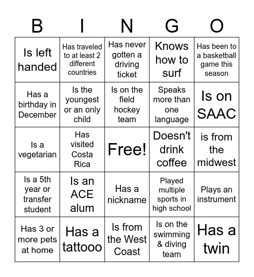 ACE Bingo Card
