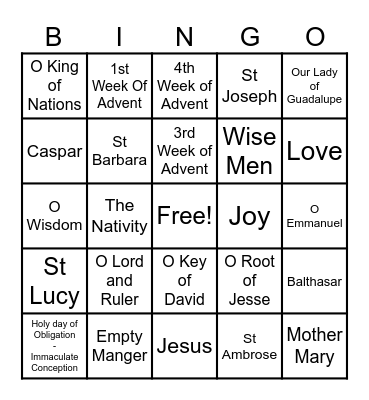 Advent Bingo Card